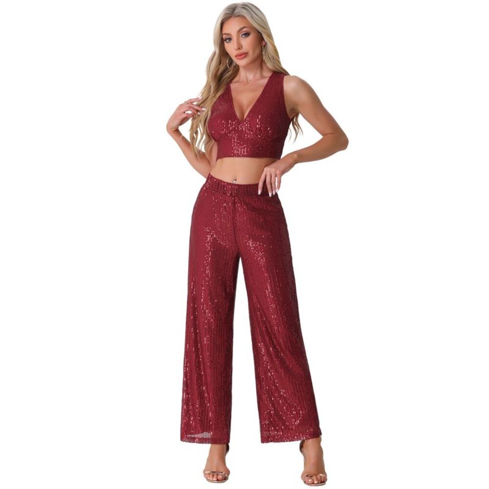 Allegra K Red Sequin Jumpsuit